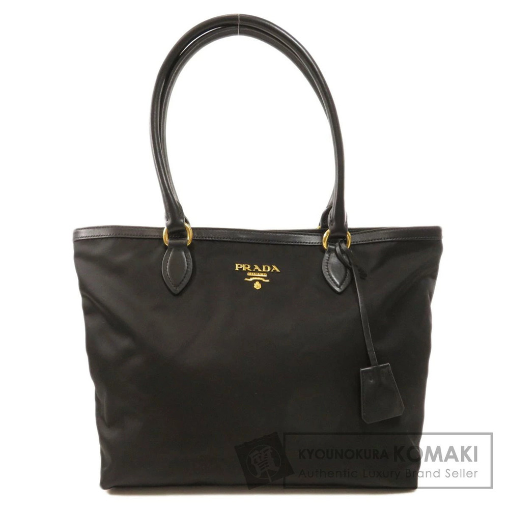 Prada Tessuto tote bag leather double rolled handles Black